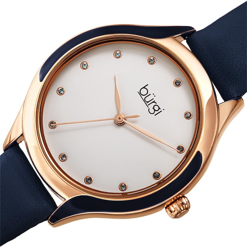 Burgi Women's Swarovski Crystal Elegant Leather Strap Watch