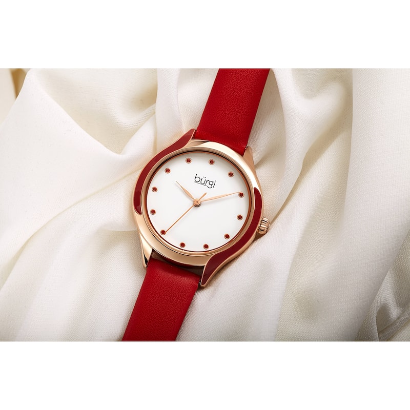 Burgi Women's Swarovski Crystal Elegant Leather Strap Watch