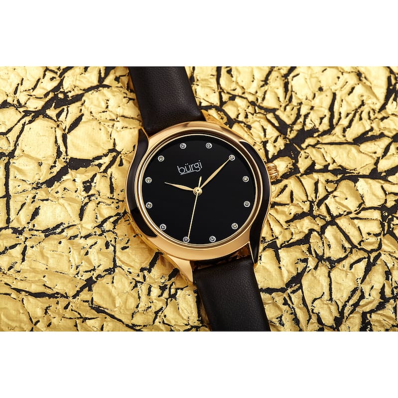 Burgi Women's Swarovski Crystal Elegant Leather Strap Watch