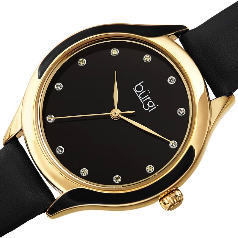 Burgi Women's Swarovski Crystal Elegant Leather Strap Watch