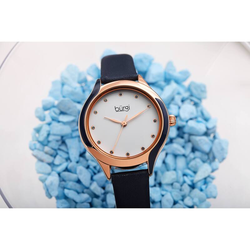 Burgi Women's Swarovski Crystal Elegant Leather Strap Watch