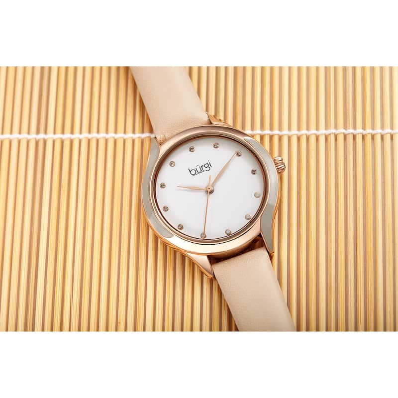 Burgi Women's Swarovski Crystal Elegant Leather Strap Watch