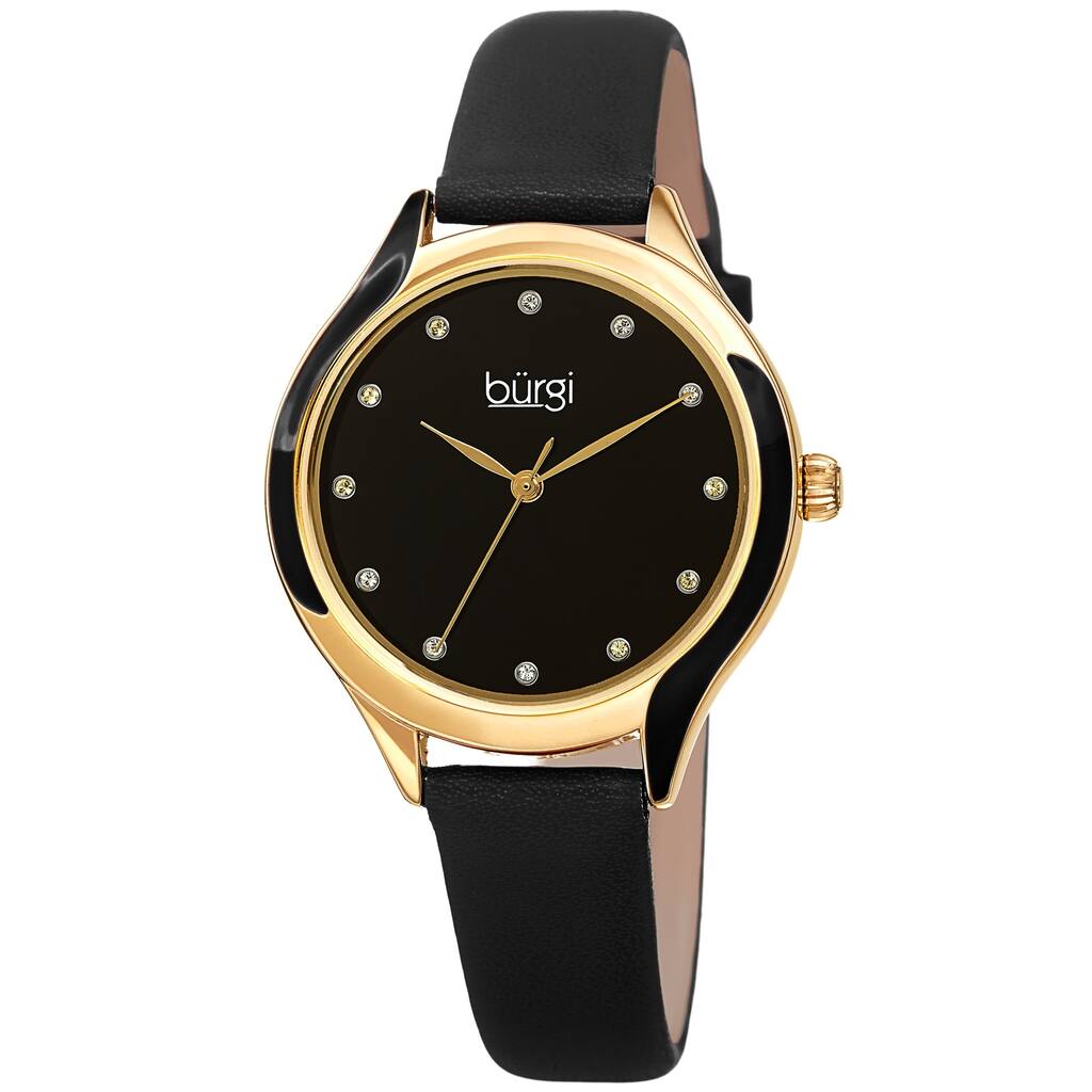 Burgi Women's Swarovski Crystal Elegant Leather Strap Watch