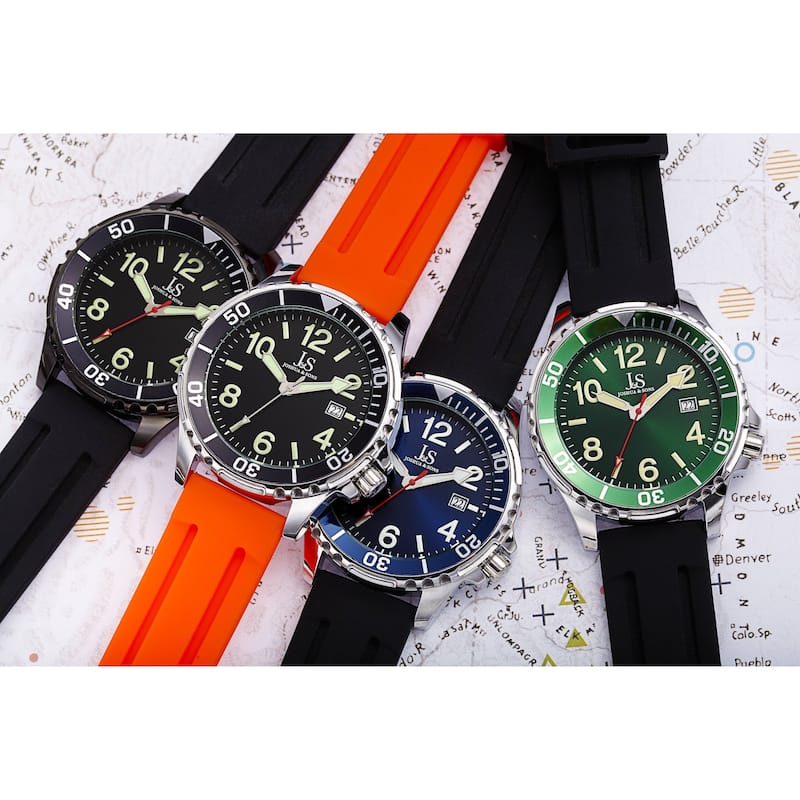 Joshua and Sons Men's Date Rotating Bezel Rubber Strap Watch
