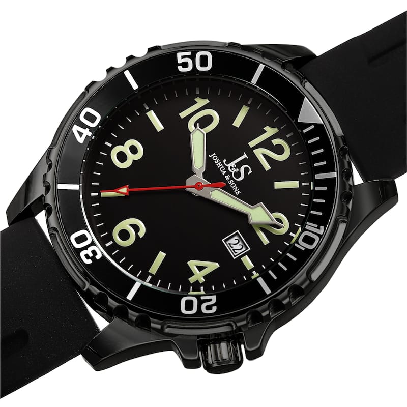 Joshua and Sons Men's Date Rotating Bezel Rubber Strap Watch - Black