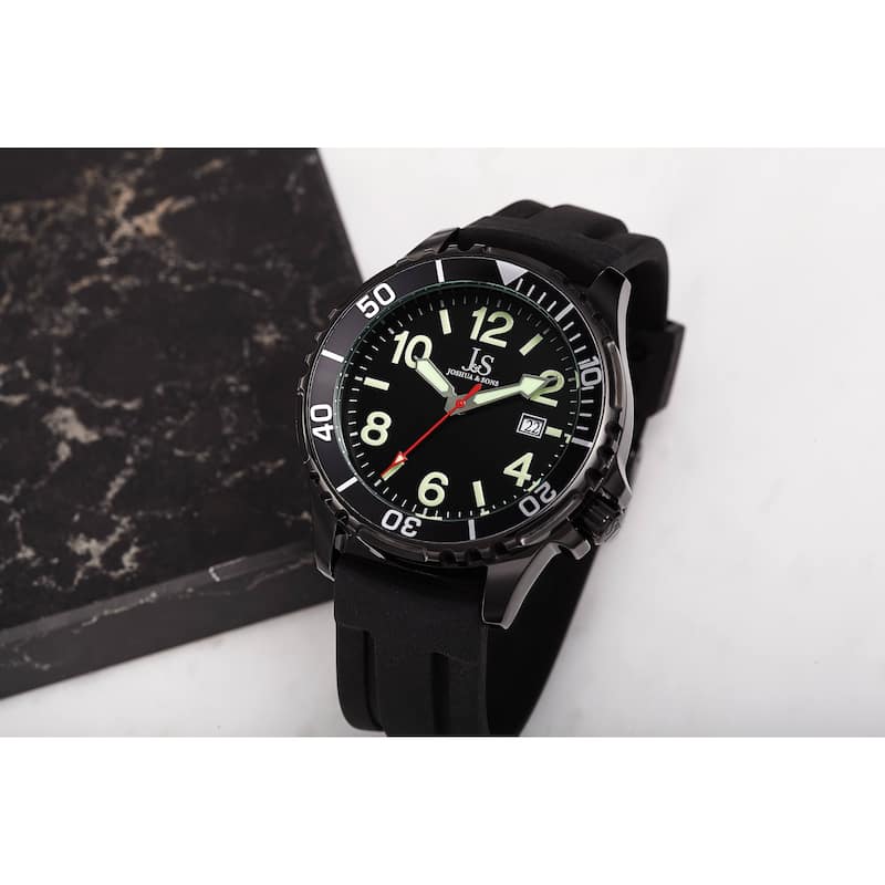 Joshua and Sons Men's Date Rotating Bezel Rubber Strap Watch