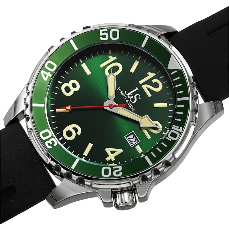Joshua and Sons Men's Date Rotating Bezel Rubber Strap Watch - Green