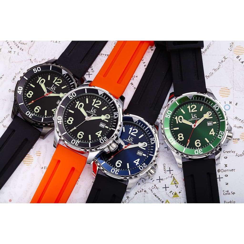 Joshua and Sons Men's Date Rotating Bezel Rubber Strap Watch