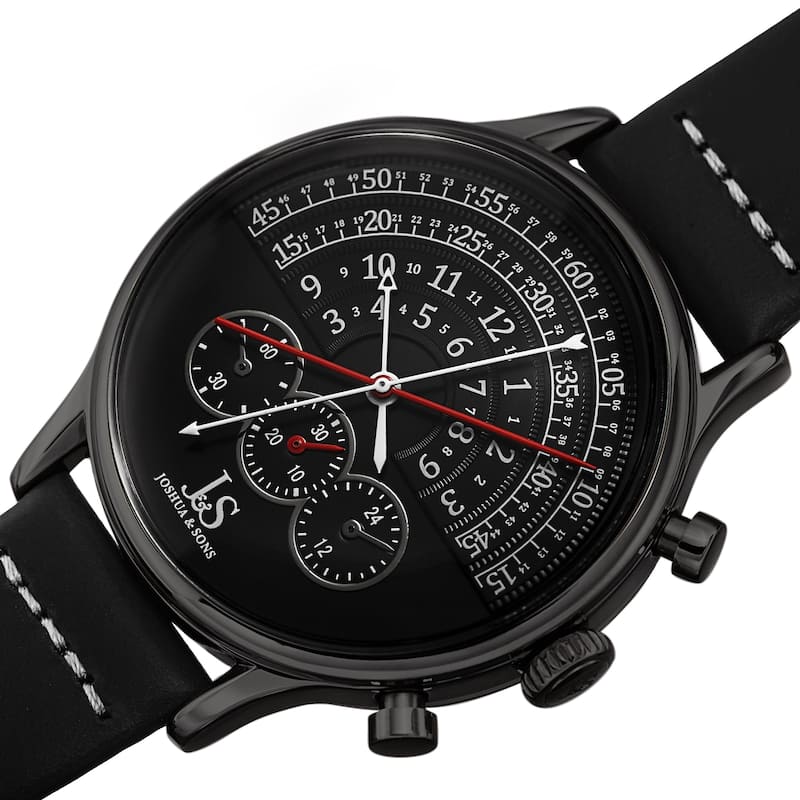 Joshua & Sons Men's Chronograph Smooth Leather Strap Watch - Black