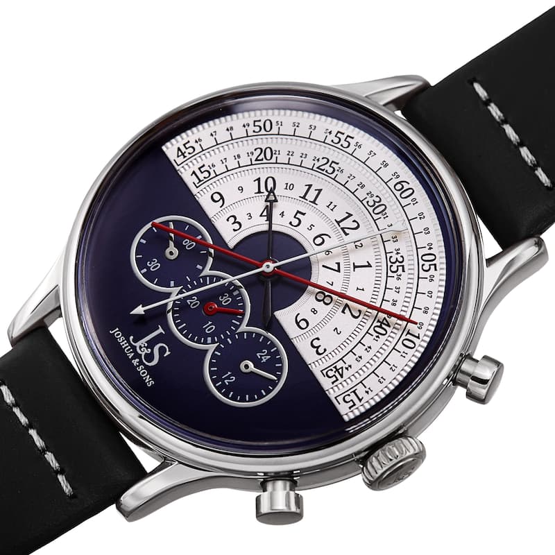 Joshua & Sons Men's Chronograph Smooth Leather Strap Watch