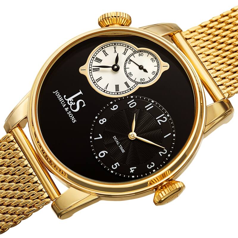 Joshua & Sons Men's Dual Time Stainless Steel Mesh Strap Watch - Gold