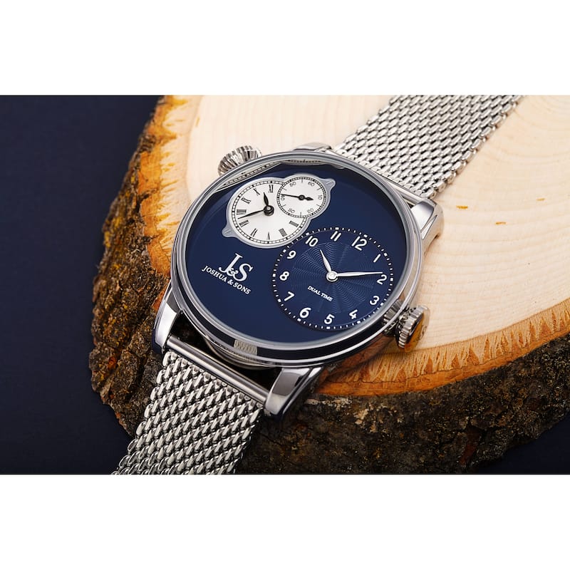 Joshua & Sons Men's Dual Time Stainless Steel Mesh Strap Watch