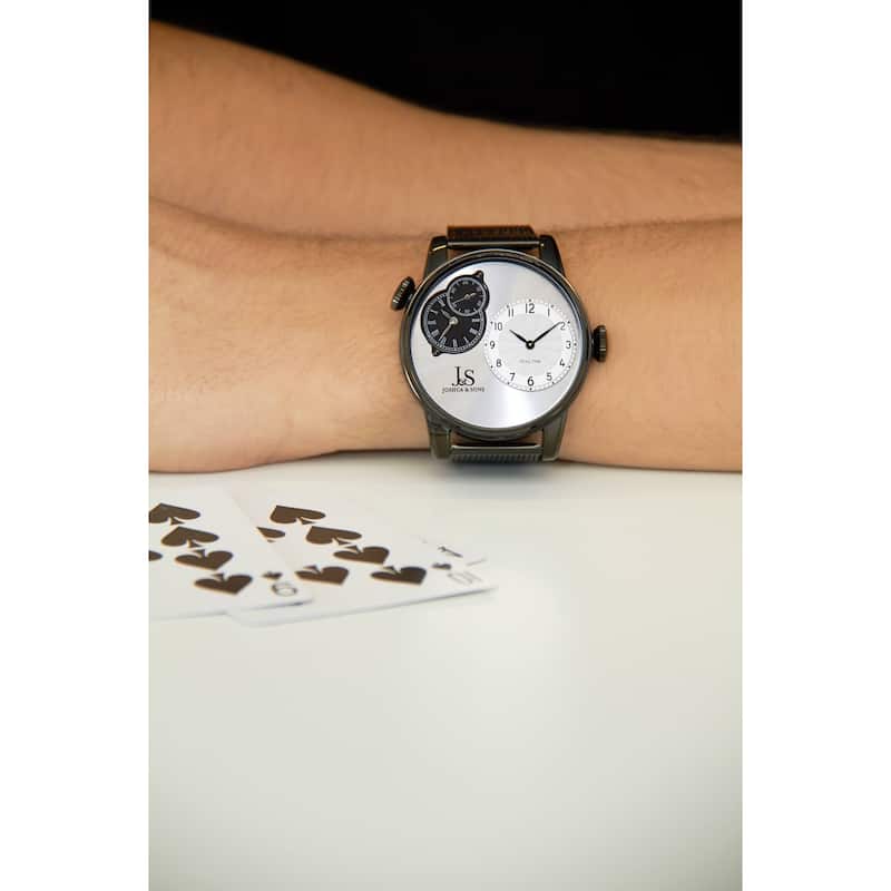 Joshua & Sons Men's Dual Time Stainless Steel Mesh Strap Watch