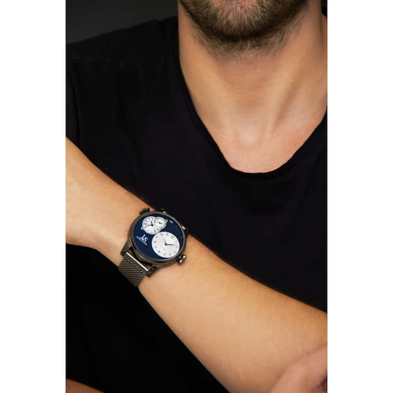 Joshua & Sons Men's Dual Time Stainless Steel Mesh Strap Watch