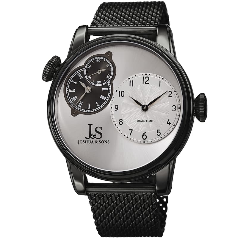 Joshua & Sons Men's Dual Time Stainless Steel Mesh Strap Watch