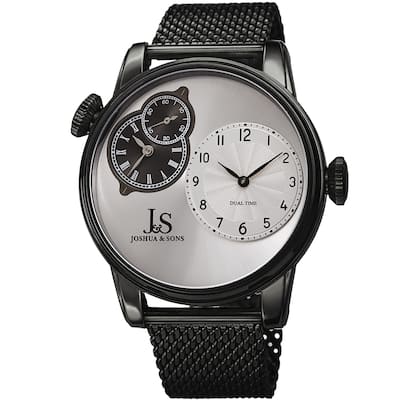 Joshua & Sons Men's Dual Time Stainless Steel Mesh Strap Watch