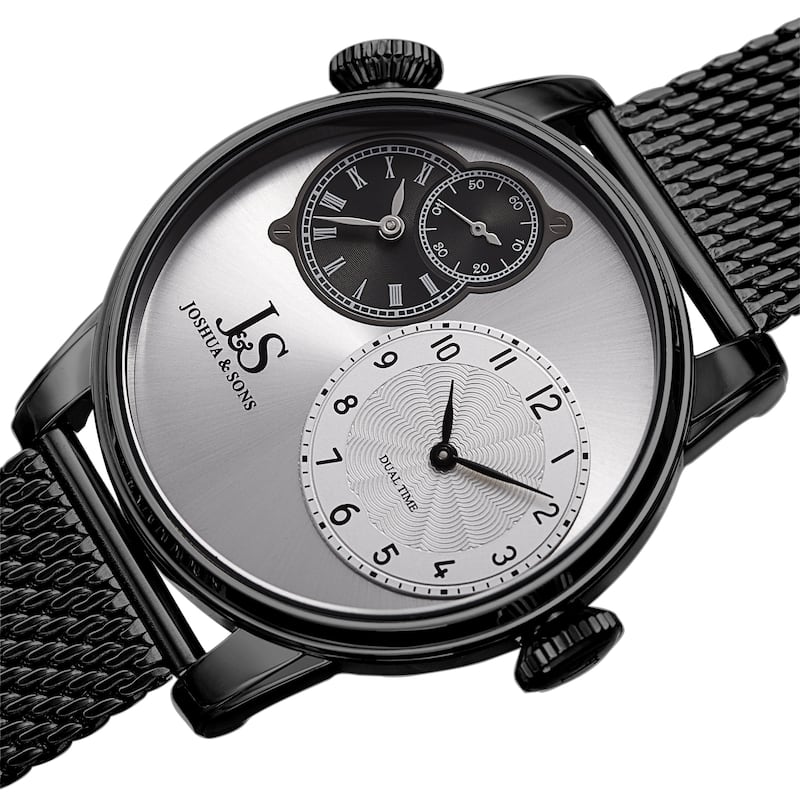 Joshua & Sons Men's Dual Time Stainless Steel Mesh Strap Watch - Black
