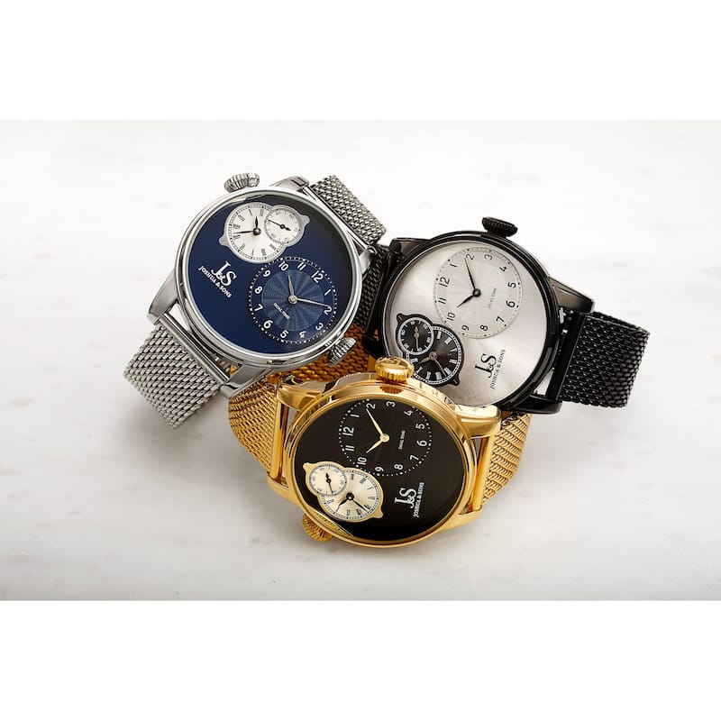 Joshua & Sons Men's Dual Time Stainless Steel Mesh Strap Watch