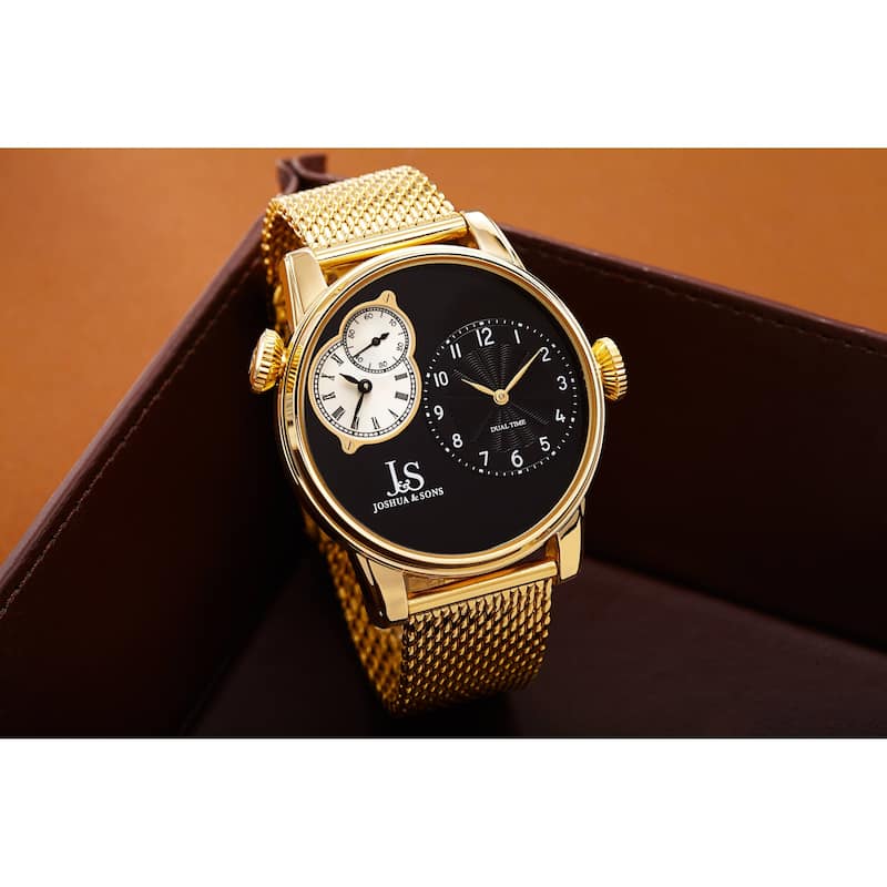 Joshua & Sons Men's Dual Time Stainless Steel Mesh Strap Watch