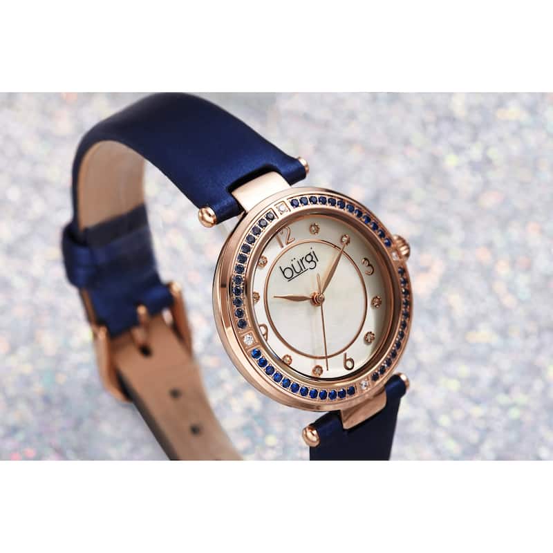 Burgi Women's Colored Crystal Fashion Satin Leather Strap Watch