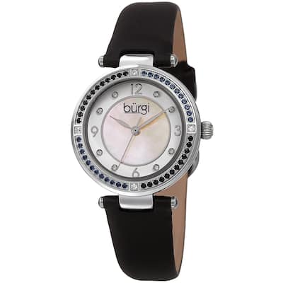 Burgi Women's Colored Crystal Fashion Satin Leather Strap Watch