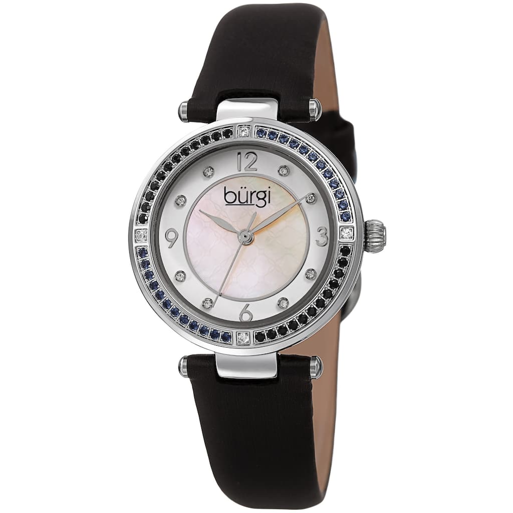 Burgi Women's Colored Crystal Fashion Satin Leather Strap Watch