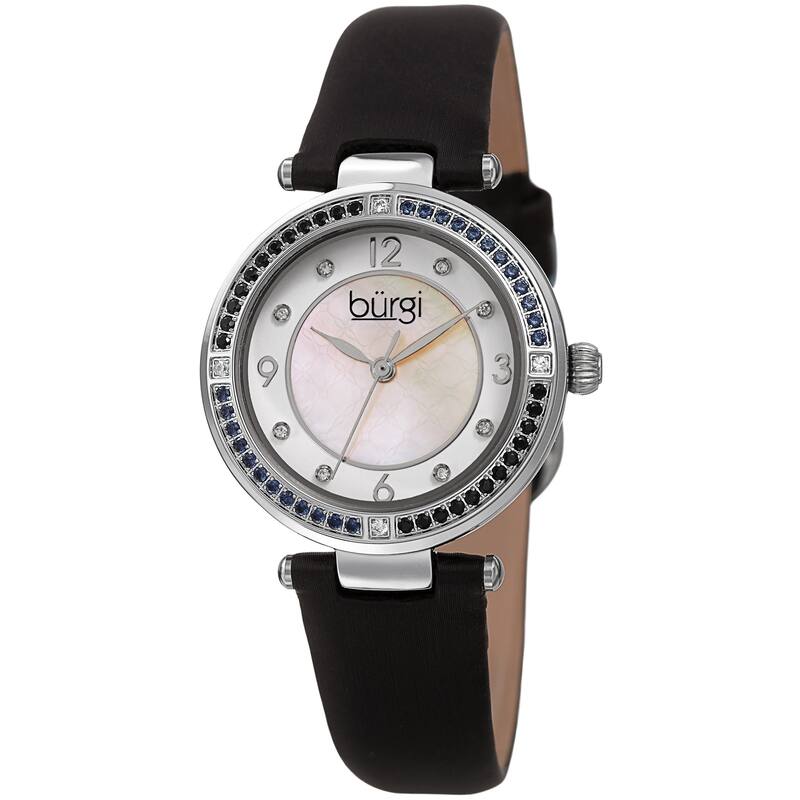 Burgi Women's Colored Crystal Fashion Satin Leather Strap Watch