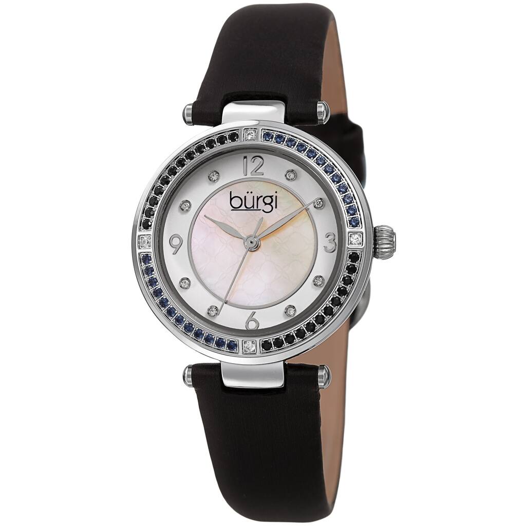 Burgi Women's Colored Crystal Fashion Satin Leather Strap Watch
