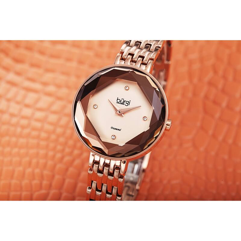 Burgi Women's Chic Diamond Hexagonal Faceted Crystal Link Bracelet Watch