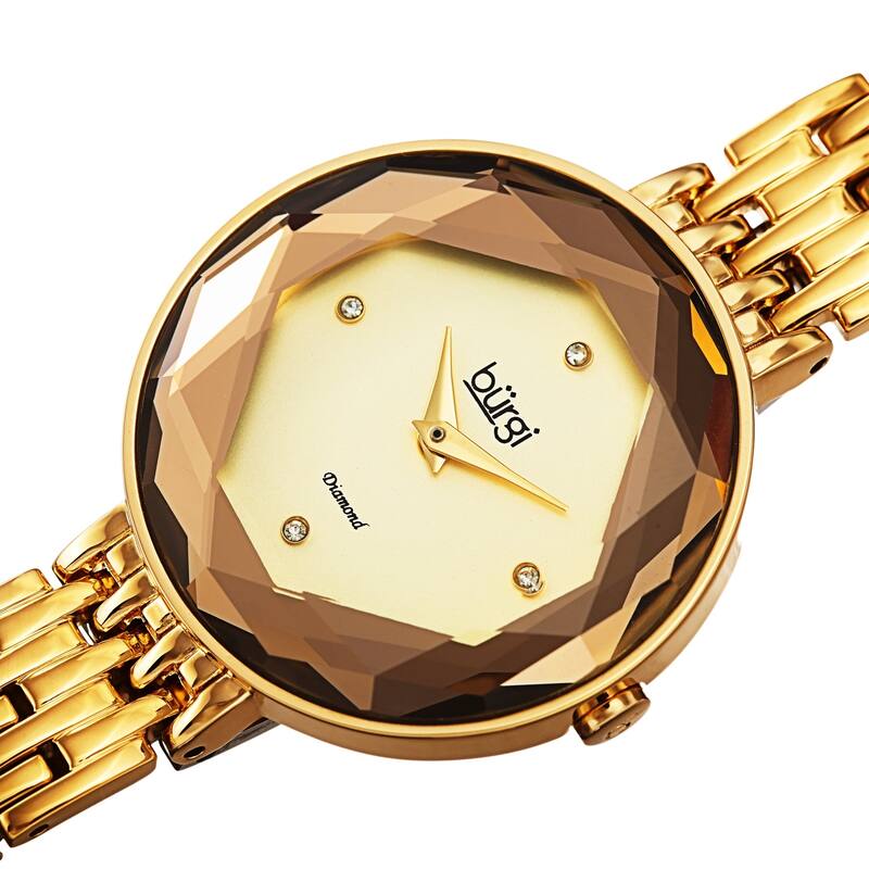 Burgi Women's Chic Diamond Hexagonal Faceted Crystal Link Bracelet Watch - Gold