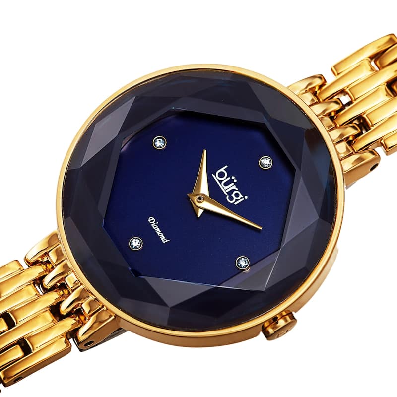 Burgi Women's Chic Diamond Hexagonal Faceted Crystal Link Bracelet Watch