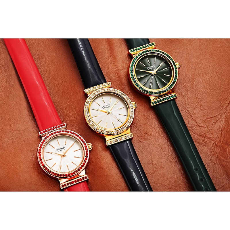 Burgi Women's Dazzling Chic Swarovski Crystal Leather Strap Watch