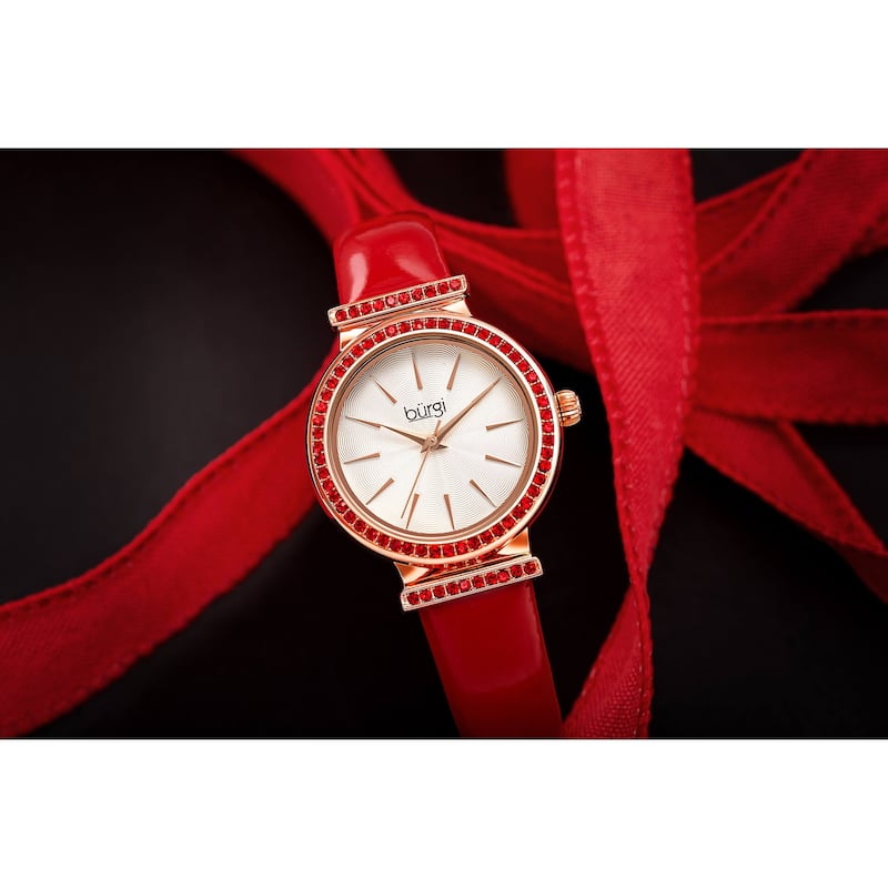Burgi Women's Dazzling Chic Swarovski Crystal Leather Strap Watch