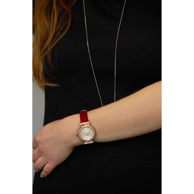 Burgi Women's Dazzling Chic Swarovski Crystal Leather Strap Watch