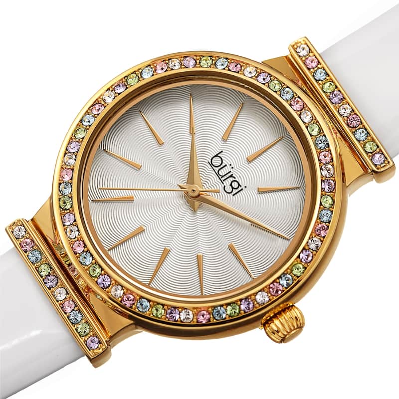 Burgi Women's Dazzling Chic Swarovski Crystal Leather Strap Watch