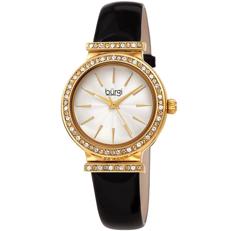 Burgi Women's Dazzling Chic Swarovski Crystal Leather Strap Watch