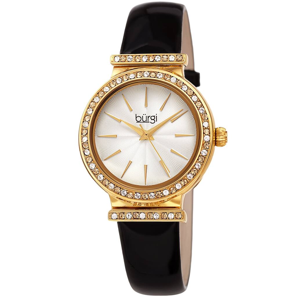 Burgi Women's Dazzling Chic Swarovski Crystal Leather Strap Watch