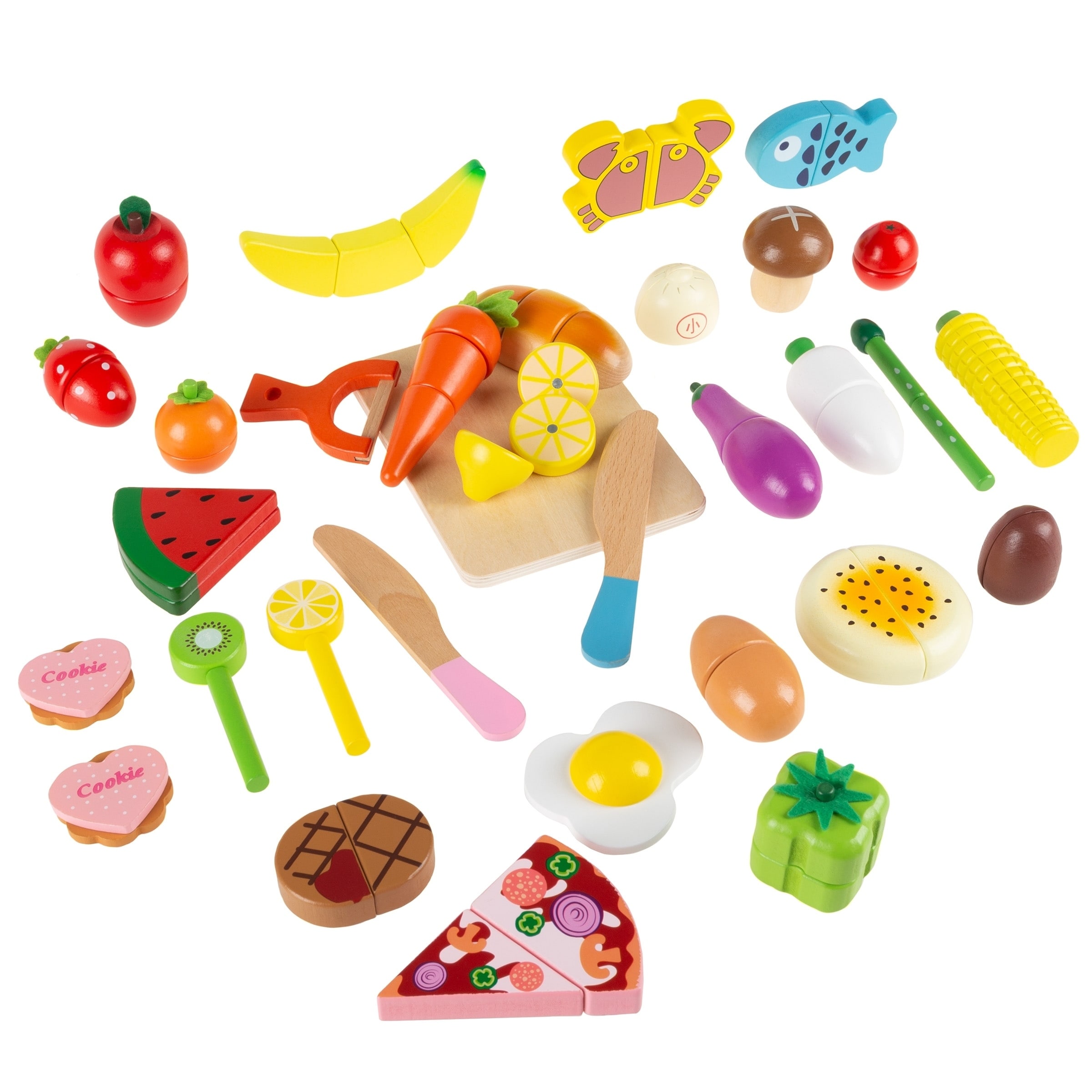 27-Pack Kids Play Food Set Fake Toy Fruits Pretend Play with Food Pyramid Card