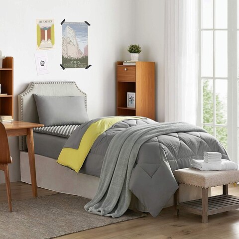 Porch & Den Biles Limelight Yellow/Alloy Grey Twin XL Dorm Room Bedding Set