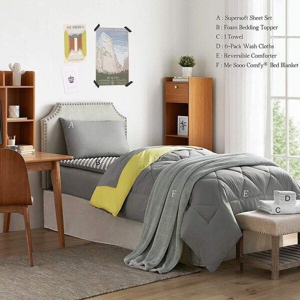 Porch \u0026 den Biles Limelight yellow/alloy Grey Twin XL Dorm Room Bedding Set