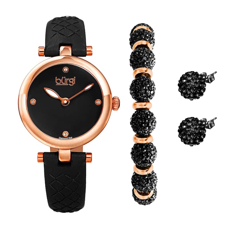 Burgi Women's Earrings, Crystal Bracelet, Diamond Argyle Watch Fashion Gift Set