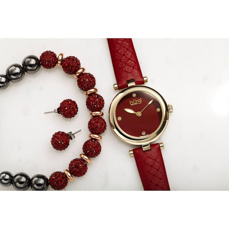 Burgi Women's Earrings, Crystal Bracelet, Diamond Argyle Watch Fashion Gift Set