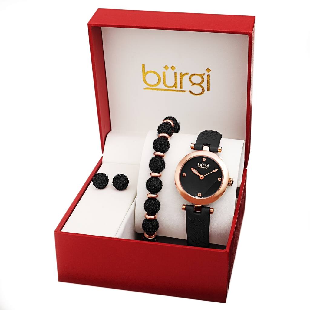 Burgi Women's Earrings, Crystal Bracelet, Diamond Argyle Watch Fashion Gift Set