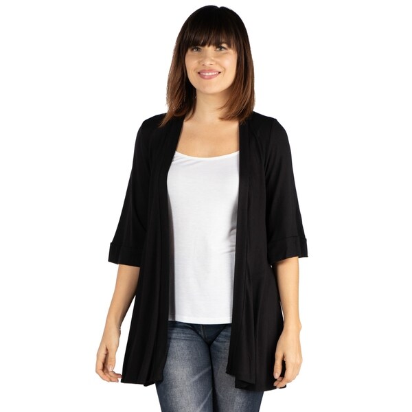Shop 24seven Comfort Apparel Elbow Length Sleeve Open Front Cardigan On Sale Free Shipping