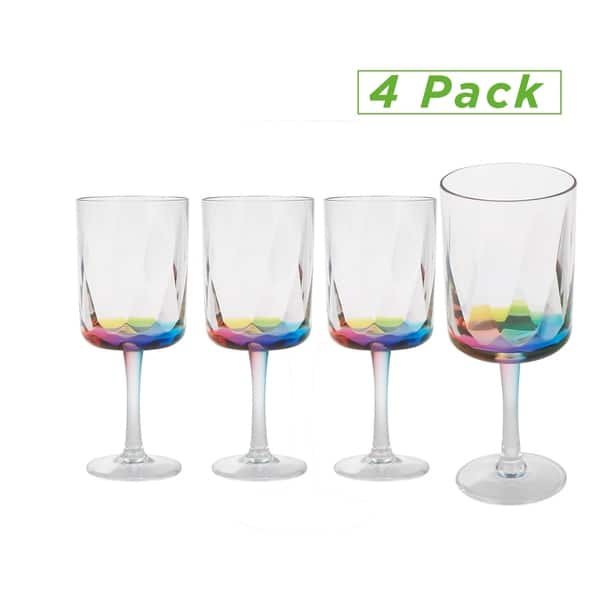 Mind Reader 4 Pack 13 Oz Rainbow Acrylic Wine Glass, Drinking