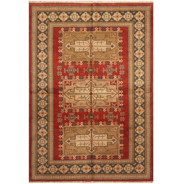 Handmade Kazak Wool Rug (India) - 5'8 x 8'