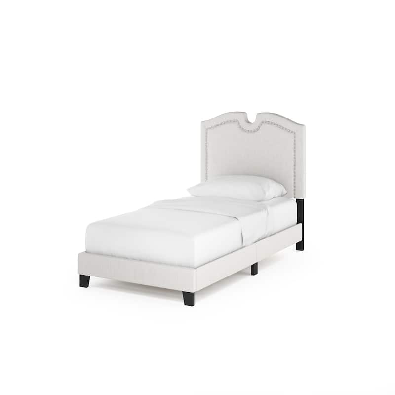 Furinno Davina Nailhead Trim Bed Frame, Linen