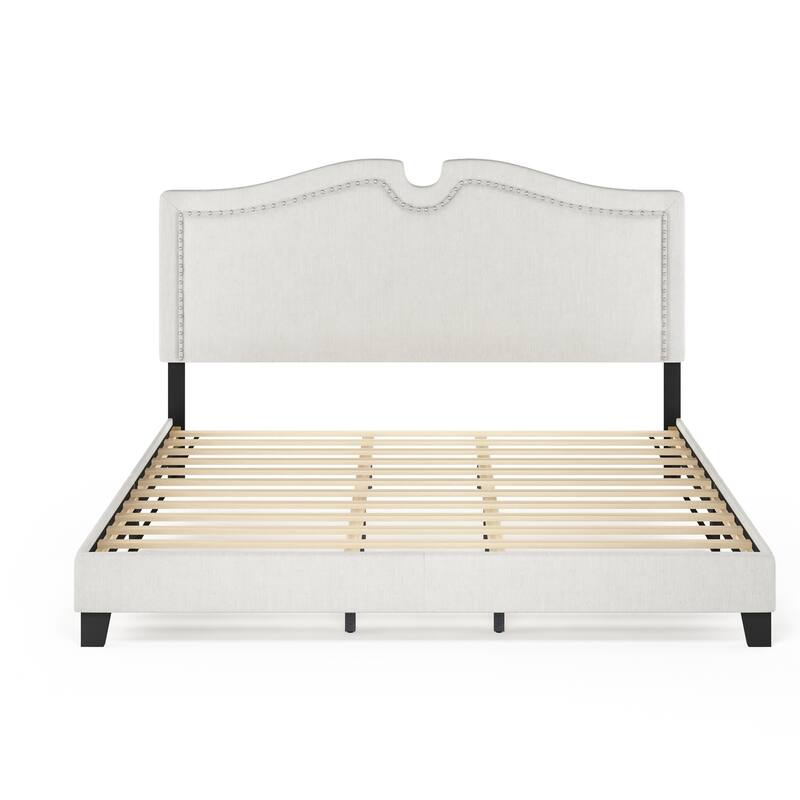 Furinno Davina Nailhead Trim Bed Frame, Linen