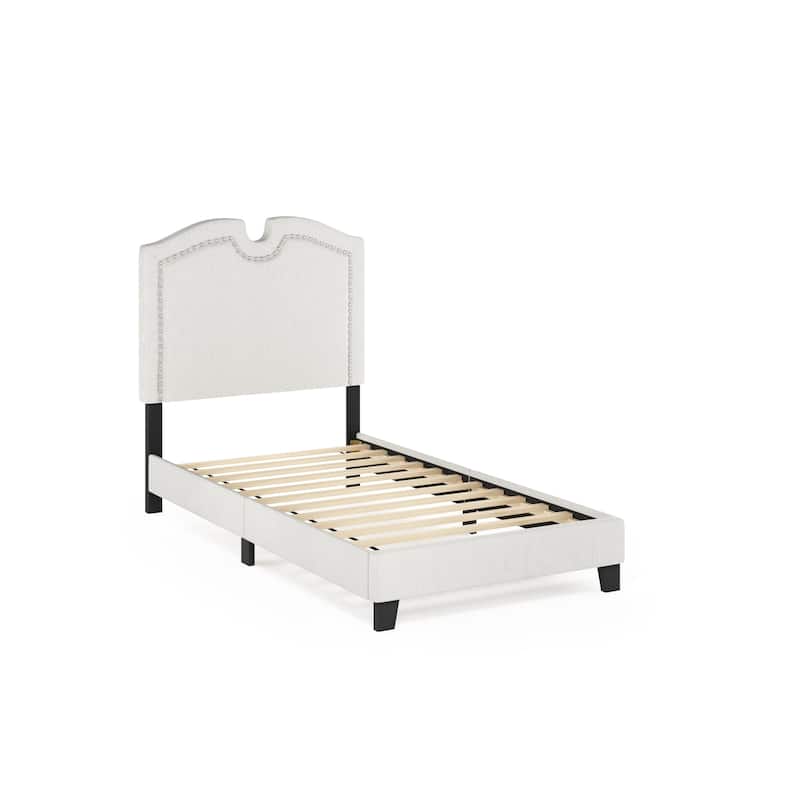 Furinno Davina Nailhead Trim Bed Frame, Linen