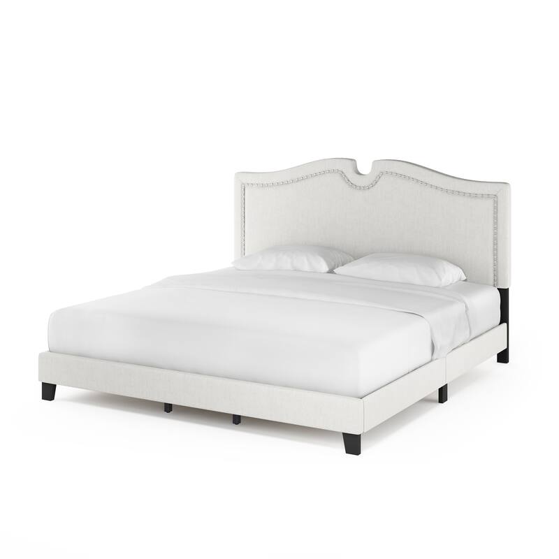 Furinno Davina Nailhead Trim Bed Frame, Linen